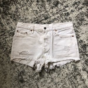 LEVI'S 501 Distressed Cutoff White Denim Shorts
